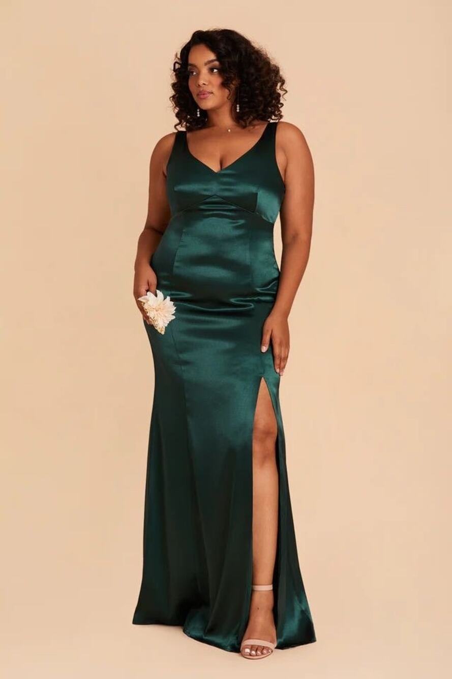 NWT Birdy Grey Emerald Green V Neck Satin Gown M Bridesmaid Wedding Guest